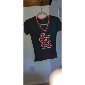 5th & Ocean Womens Black Red V-Neck St. Louis Cardinals Jersey T-Shirt Size S